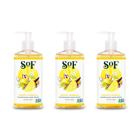 SoF Nourishing Hand Wash bottle front with lemon verbena scent for everyday moisture.