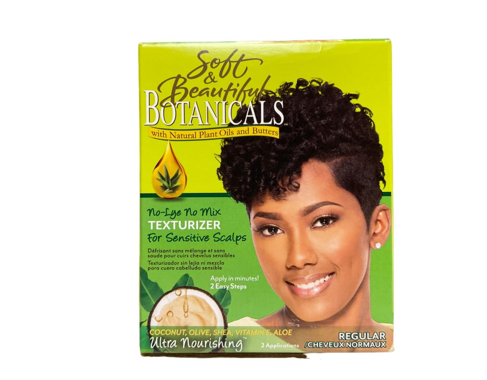Soft & Beautiful Botanicals Texturizer bottle showing aloe and chamomile for gentle scalp care