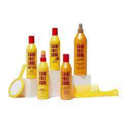 Night routine with Care Free Curl Gold bottle on shelf