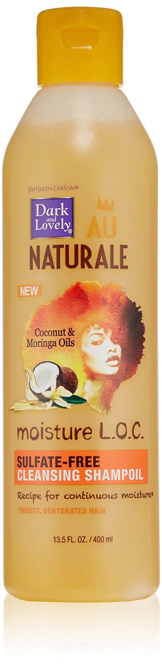 SoftSheen Dark and Lovely Au Naturale Shampoil bottle demonstrates sulfate-free cleansing.