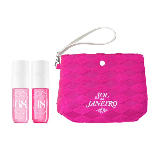 Sol de Janeiro Valentine's wristlet with pink pouch for on-the-go fragrance.