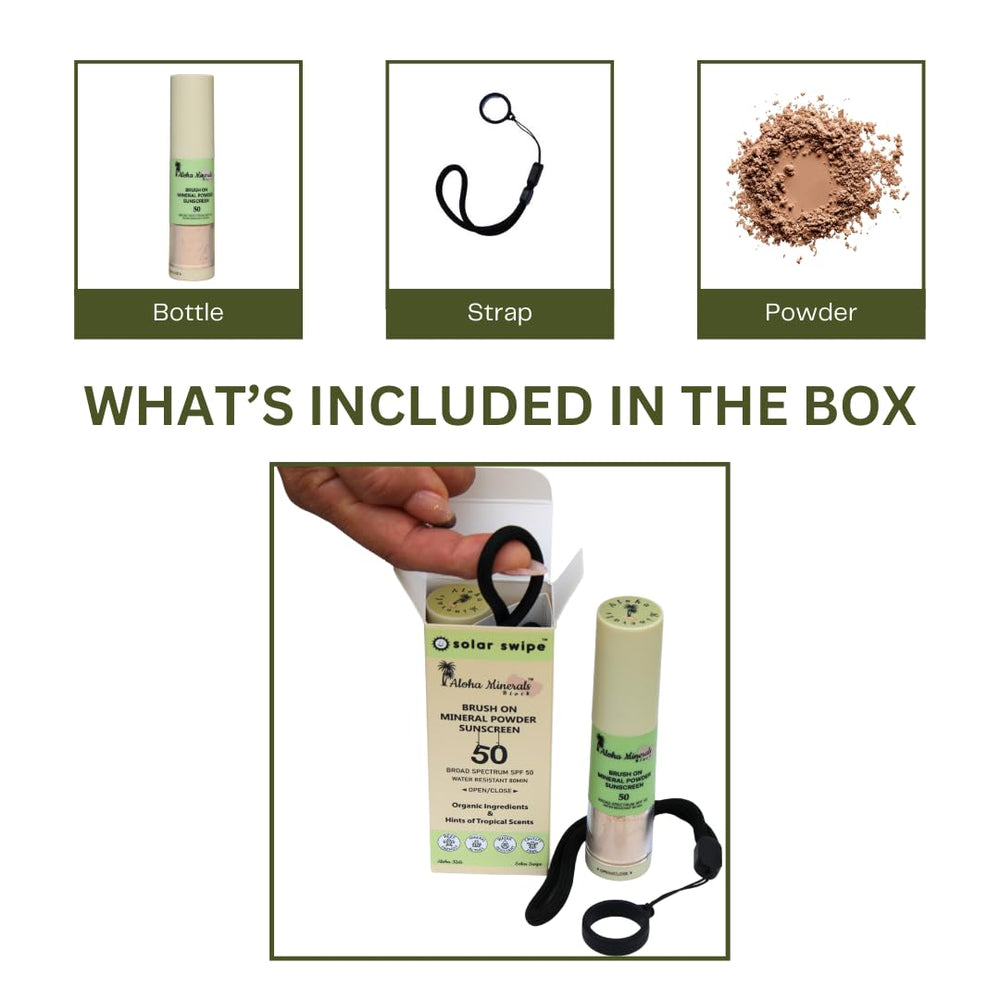 Solar Swipe natural mineral blend with rice and avocado powders for smooth texture.