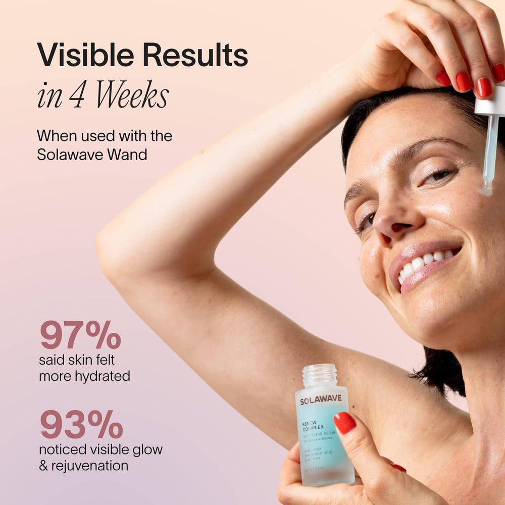Solawave Renew Complex serum texture applied to forearm for quick hydration test.