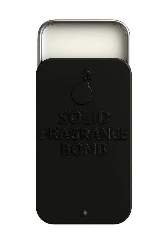 Solid Fragrance Bomb travel tin offers spill-free, on-the-go fragrance