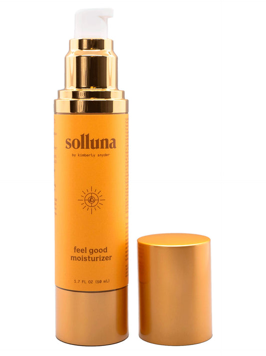 Solluna Hydrating Anti-Aging Moisturizer bottle shows premium packaging for daily nourishment.