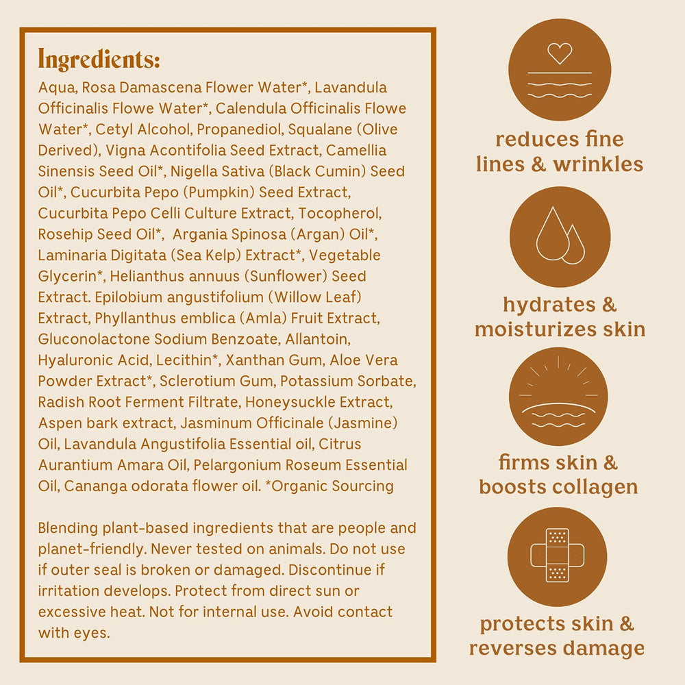 Solluna Hydrating Anti-Aging Moisturizer ingredients closeup highlights hyaluronic acid and plant stem cells.