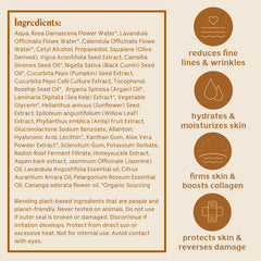 Solluna Hydrating Anti-Aging Moisturizer ingredients closeup highlights hyaluronic acid and plant stem cells.