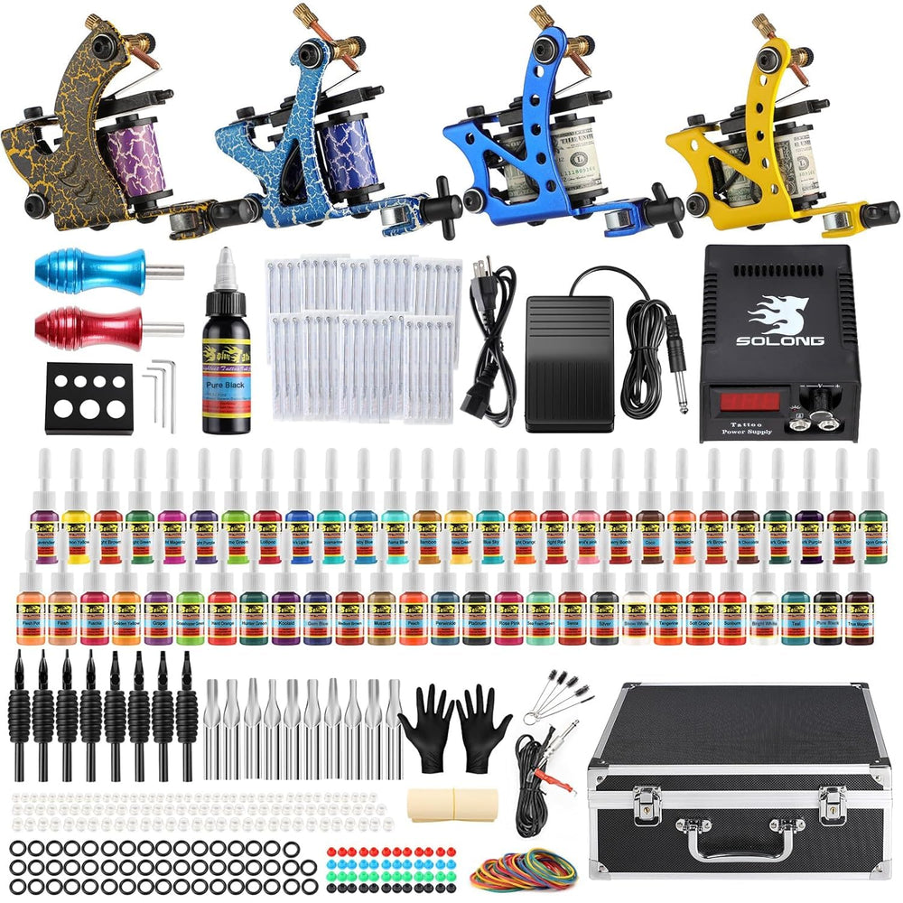 Solong Tattoo complete kit with four pro machines for versatile lining and shading.