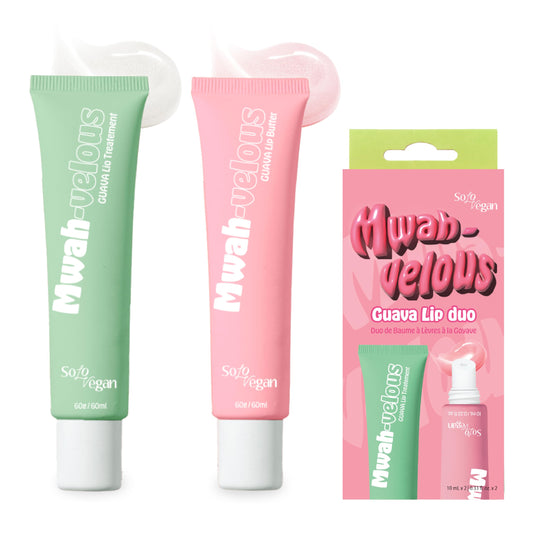 SoloVegan Mwah-velous Guava Lip Duo packaging for day and night lip care.