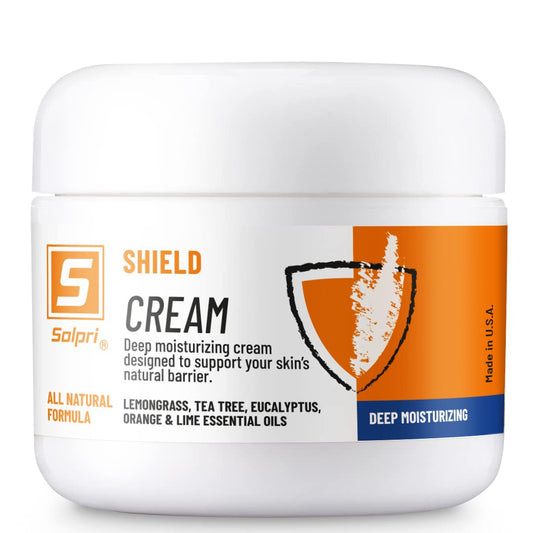 Solpri Shield foot cream bottle close-up showing lasting post-workout moisture