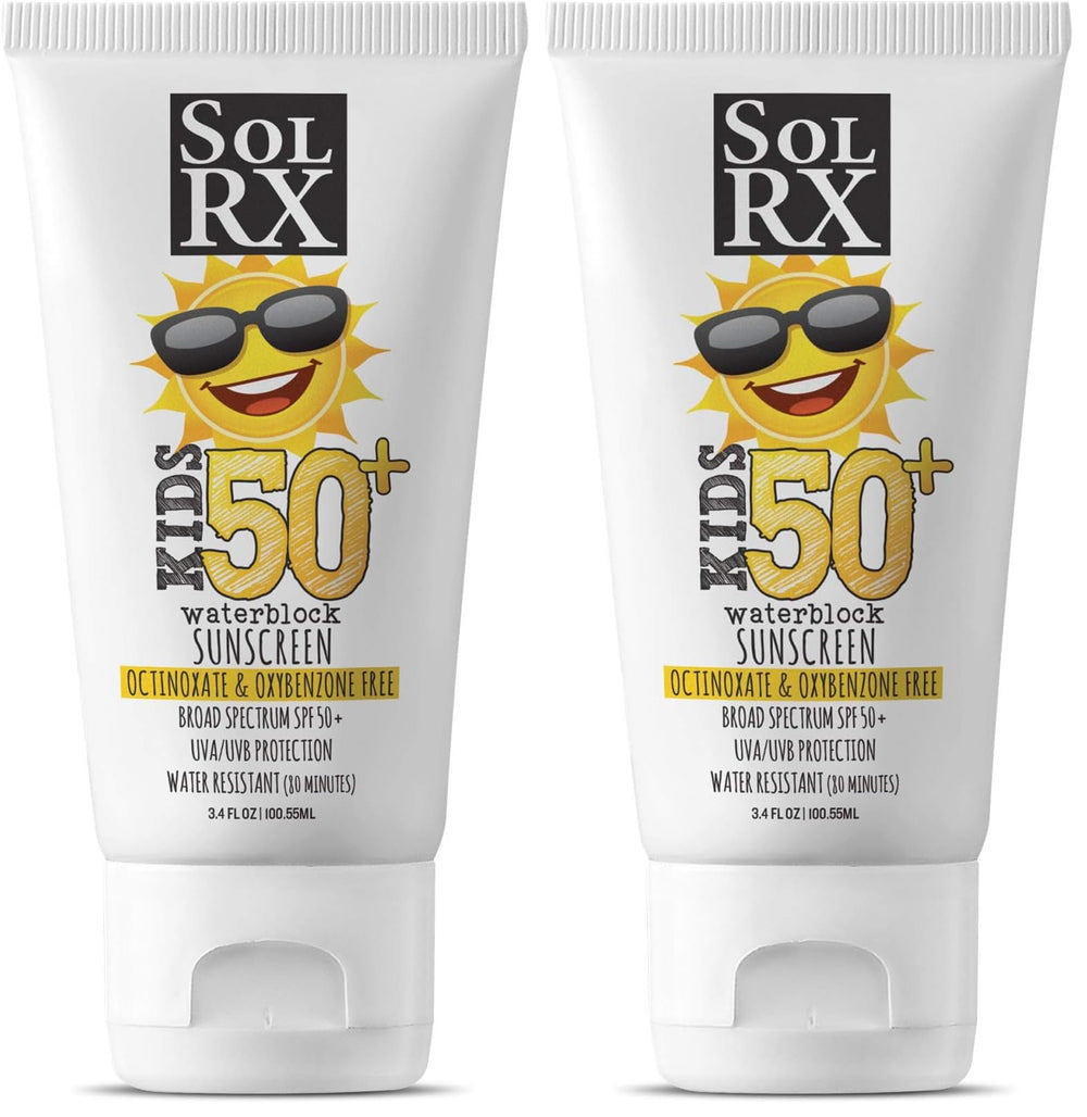 SolRX KID'S SPORT sunscreen pack 2 front view shows reef-safe packaging for outdoor adventures.
