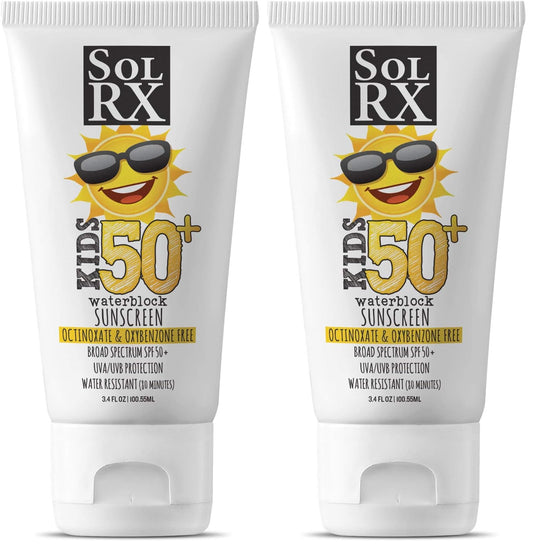 SolRX KID'S SPORT sunscreen pack 2 front view shows reef-safe packaging for outdoor adventures.