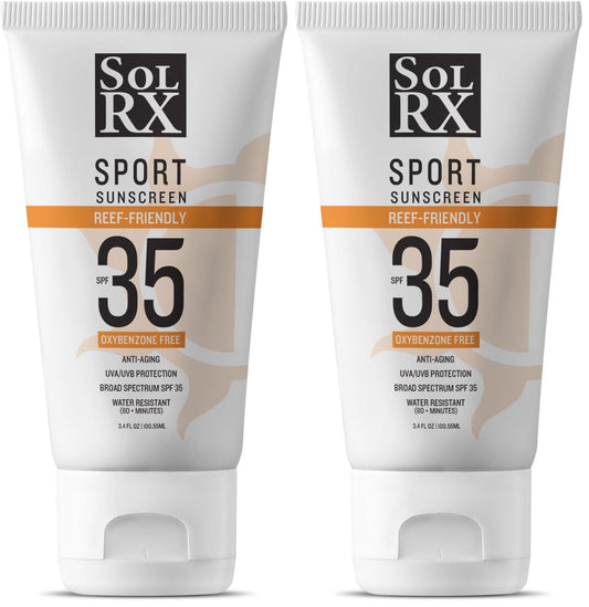 SolRX SPORT SPF 35 per-pack bottle ready for action