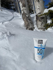 SolRX SPORT SPF50 water-resistance test image showing durable coverage during activity