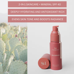Solserum tint swatch demonstrates natural sheer finish on skin.