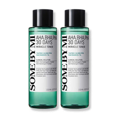 Some By Mi AHA BHA PHA Miracle Toner bottle demonstrates exfoliation for smoother skin.