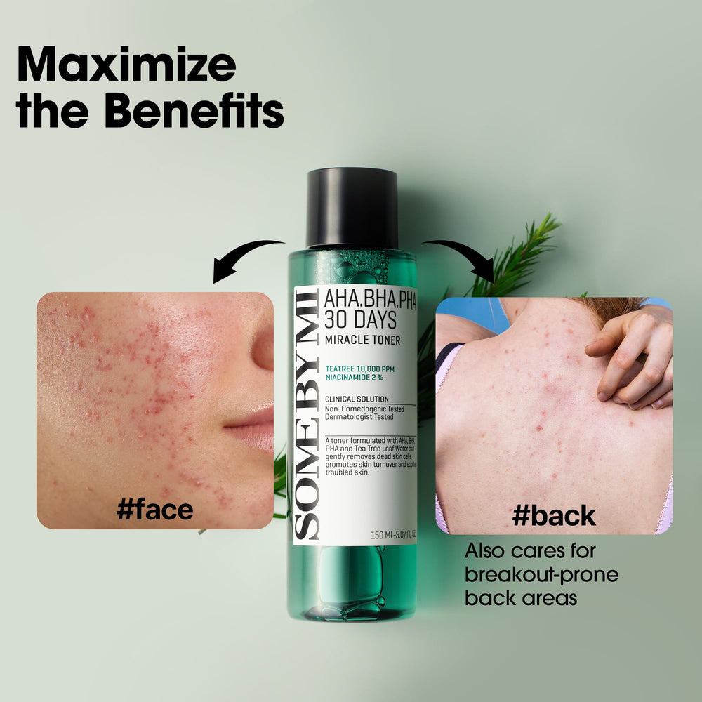 Some By Mi pore care toner embossed label communicates daily exfoliation benefits.