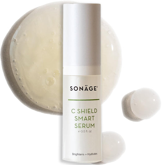 SONAGE C Shield Smart Serum bottle close-up showing hydration and protection