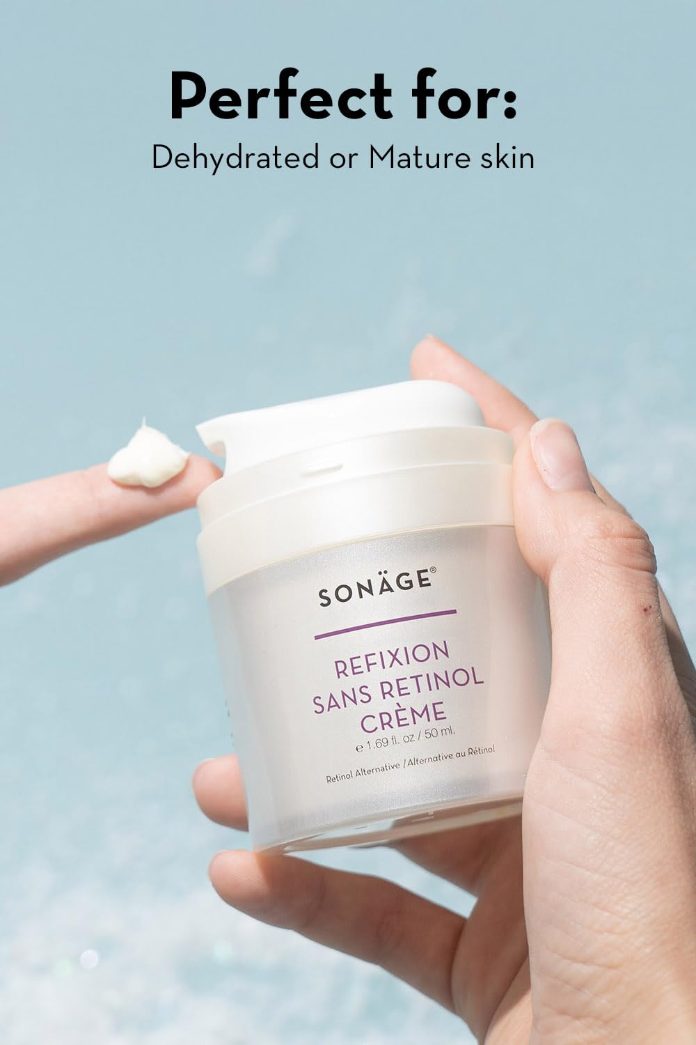 SONAGE Refixion Sans Retinol Cream label communicates clean, natural formulation.