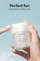 SONAGE Refixion Sans Retinol Cream label communicates clean, natural formulation.