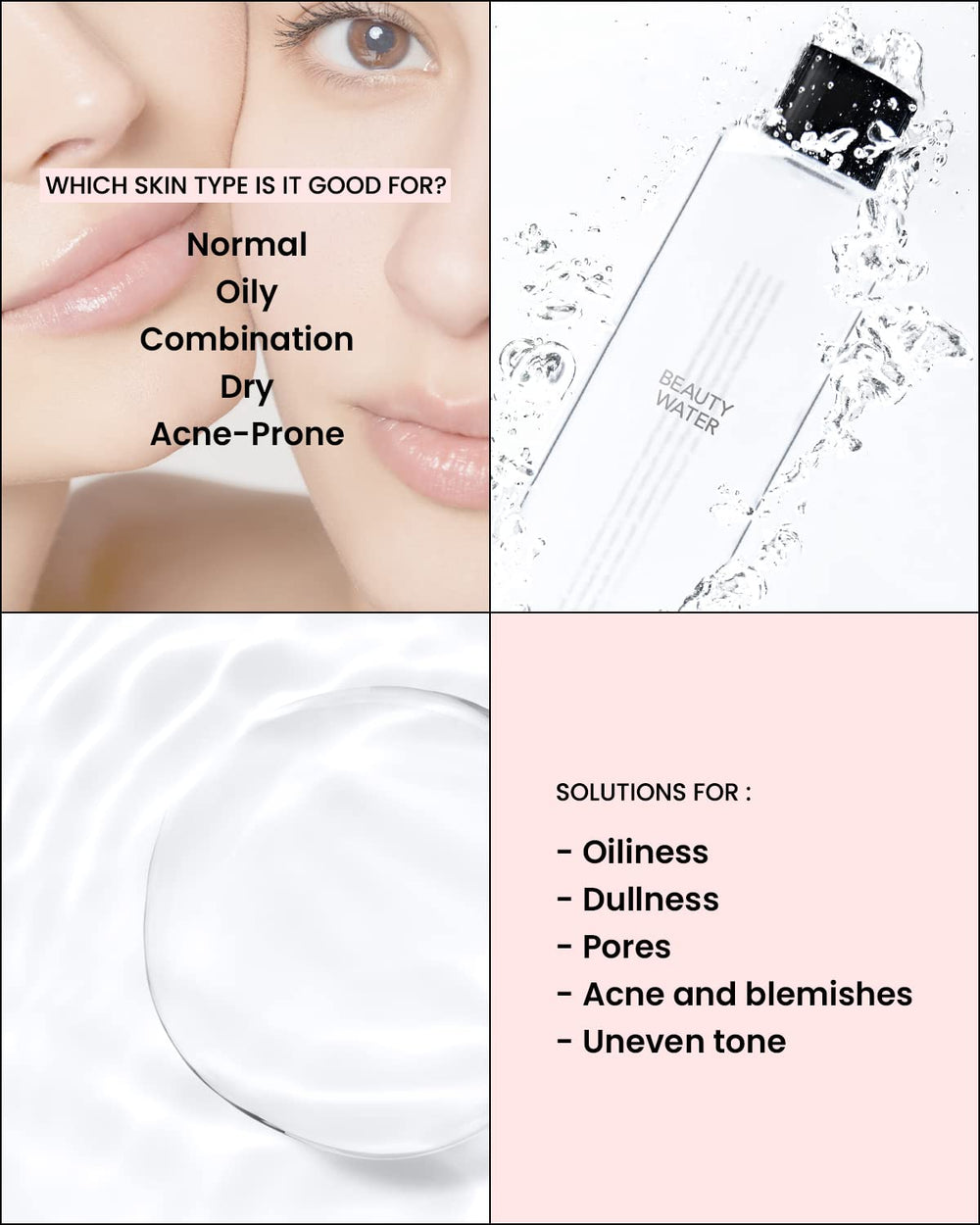Cotton pad with Beauty Water demonstrates gentle cleansing and exfoliation.