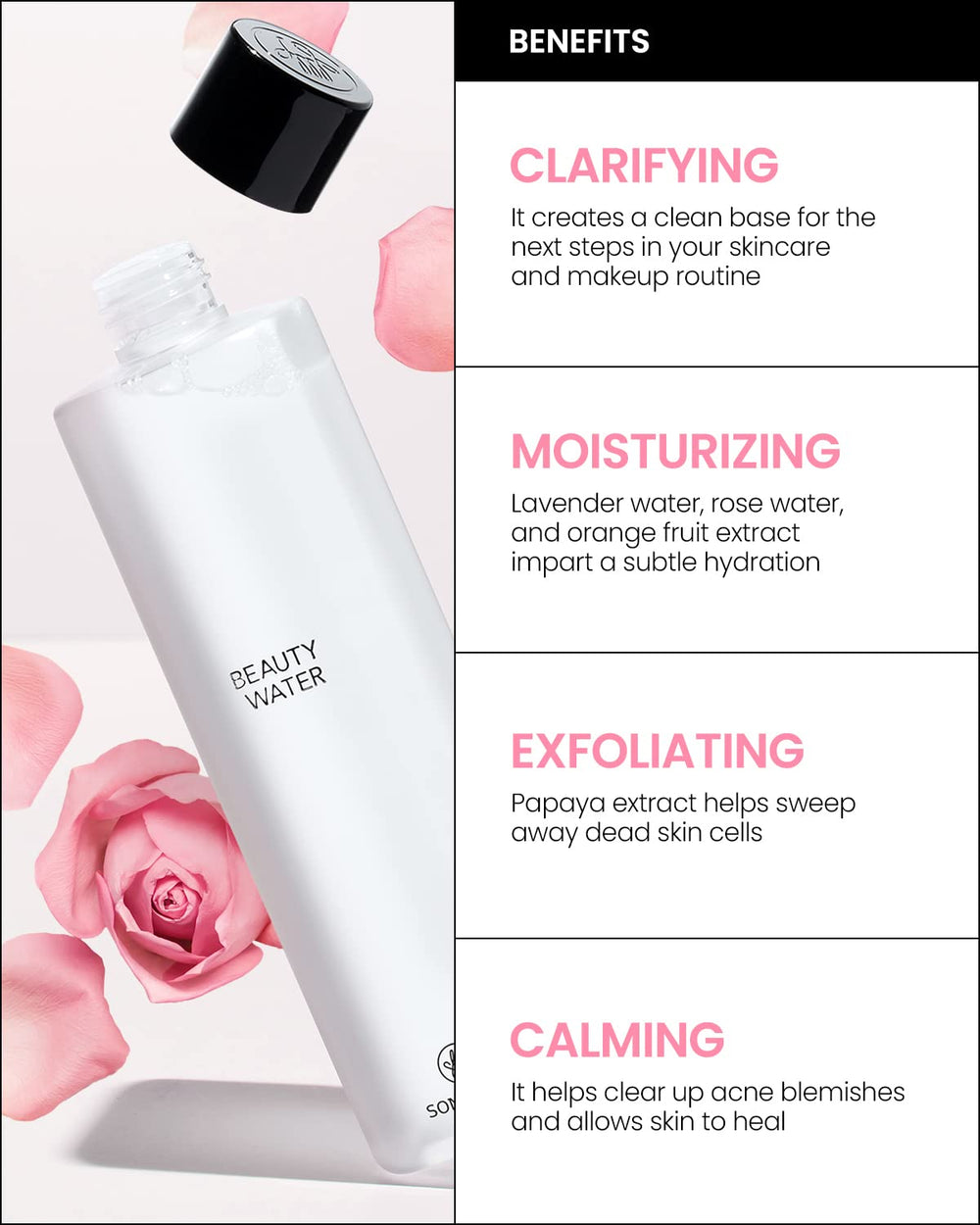 SON&PARK Beauty Water close-up highlights natural extracts for refreshed skin.