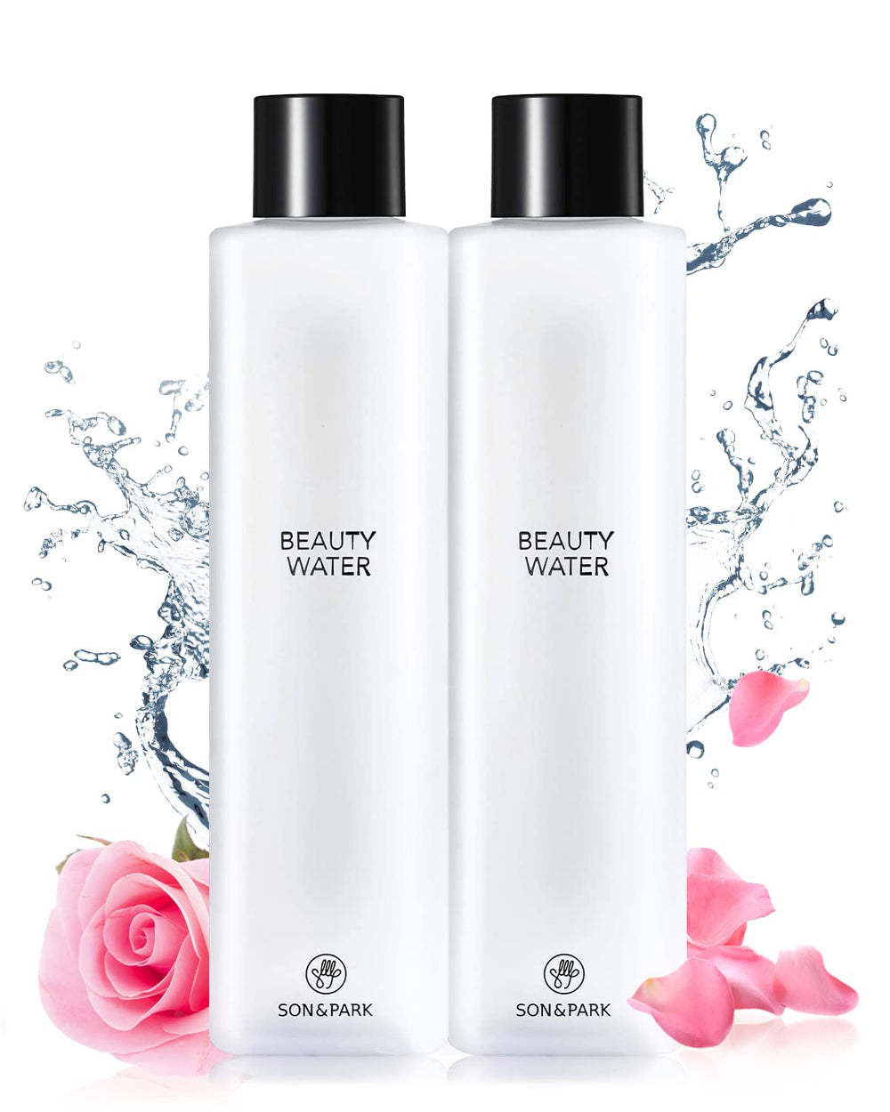 SON&PARK Beauty Water bottle shows rose-infused toner for gentle cleansing.