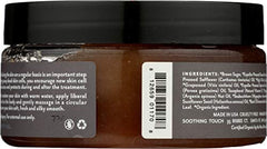 Soothing Touch brown sugar scrub label highlights natural ingredients and paraben-free formula.