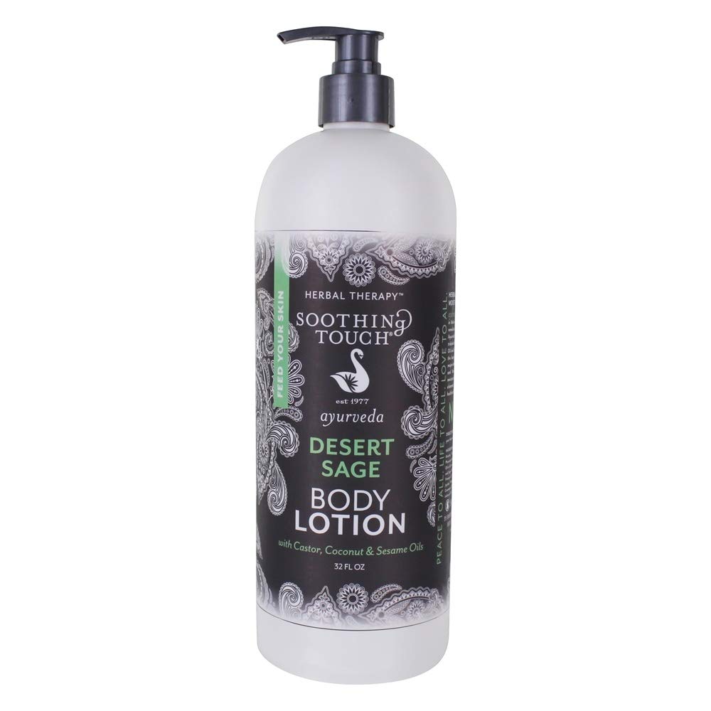 Soothing Touch Desert Sage lotion texture shows smooth absorption and comfort.