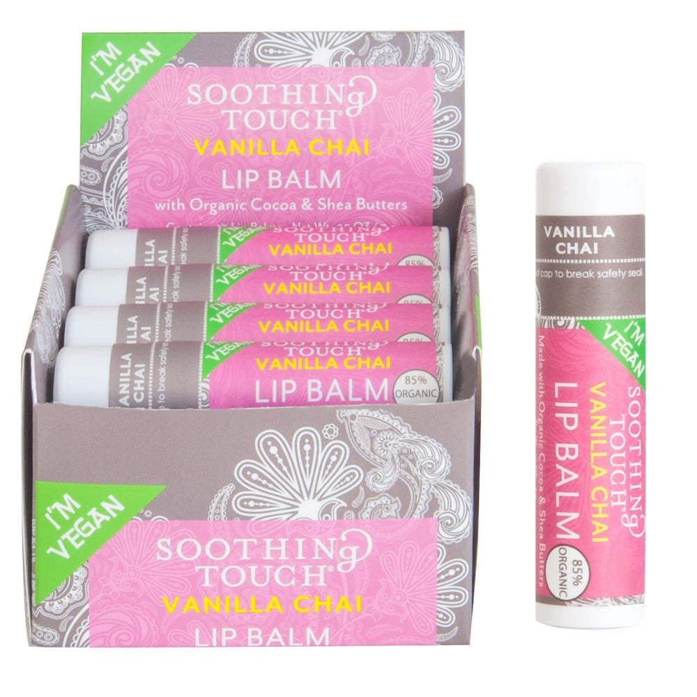 Soothing Touch lip balm Vanilla Chai tube provides smooth moisture for everyday hydration.