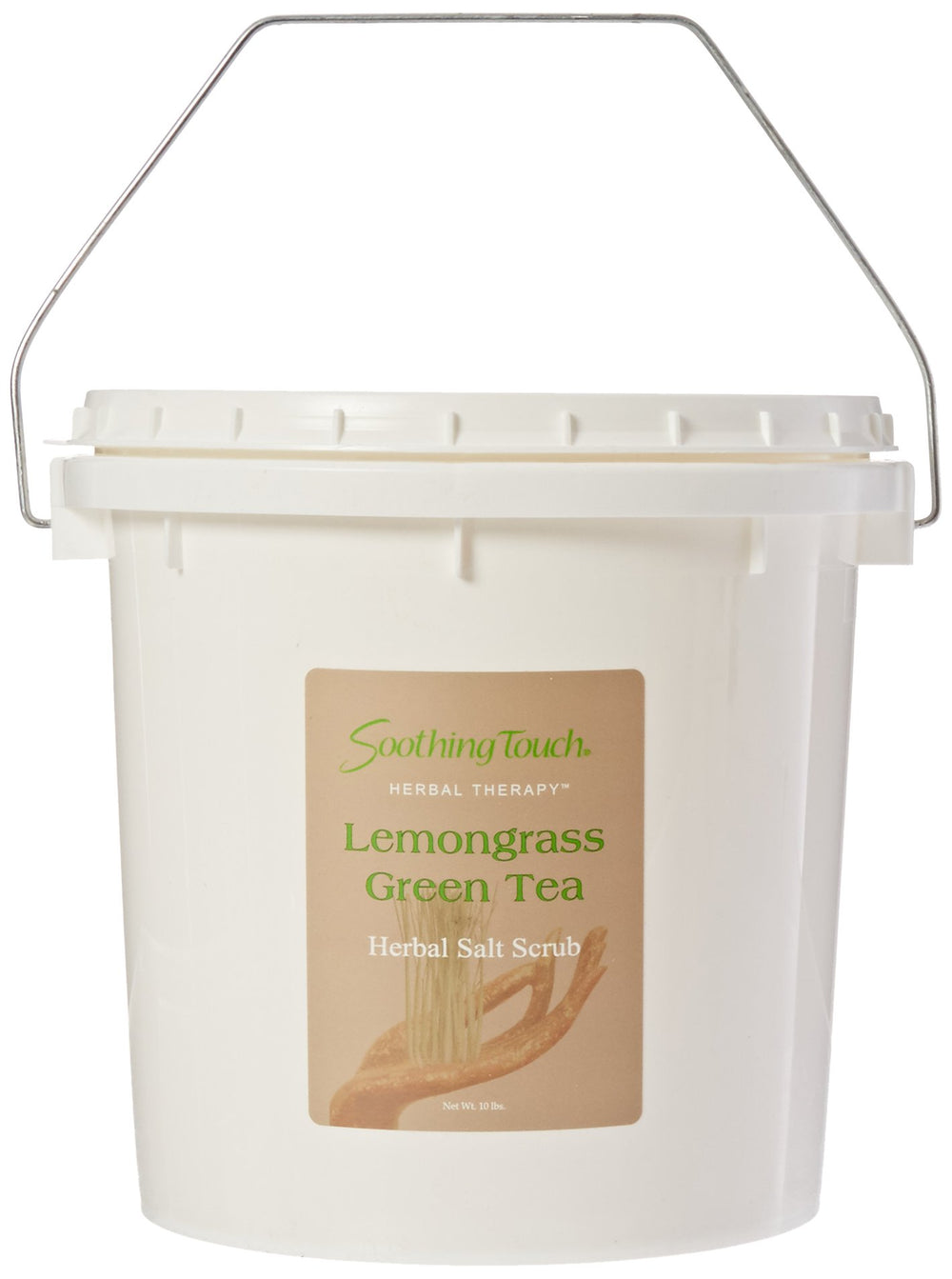 Soothing Touch salt scrub Lemongrass Green Tea jar showing exfoliating texture and fresh scent