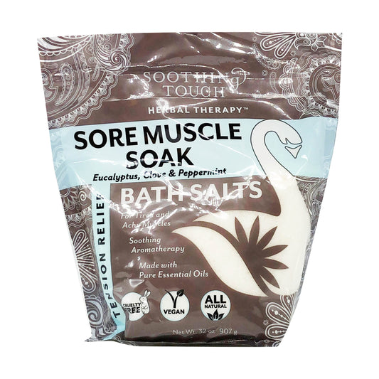 Soothing Touch tension-relief bath salt bottle – promotes a calming soak after activity