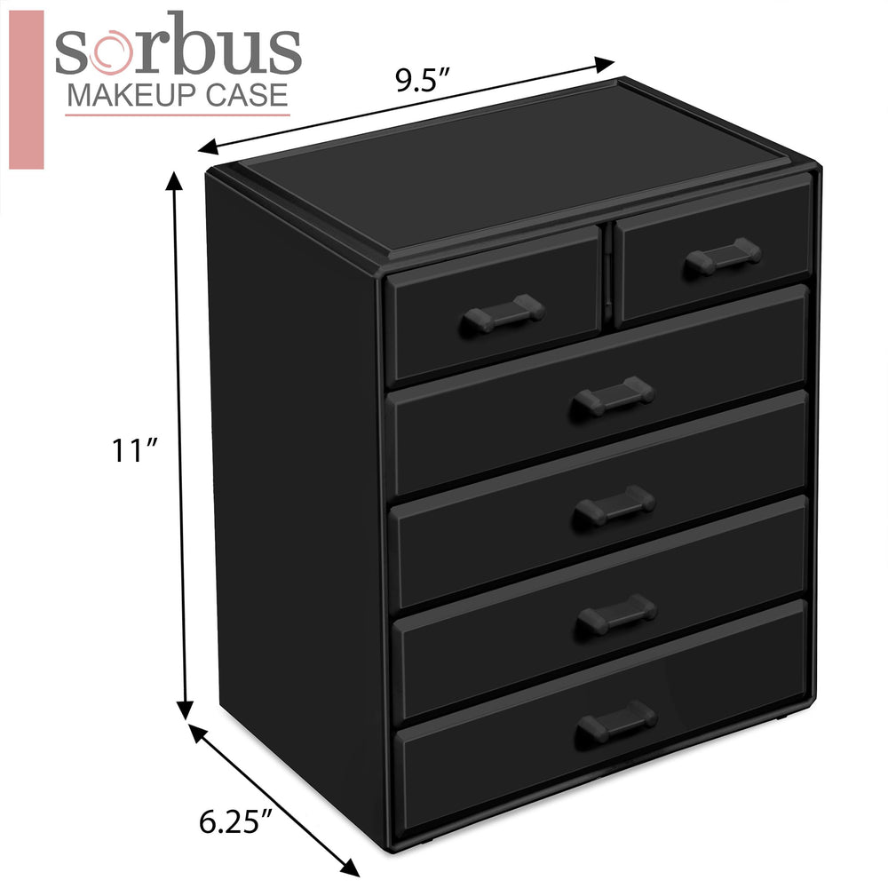 Sorbus acrylic makeup organizer with drawer open showcasing four large compartments