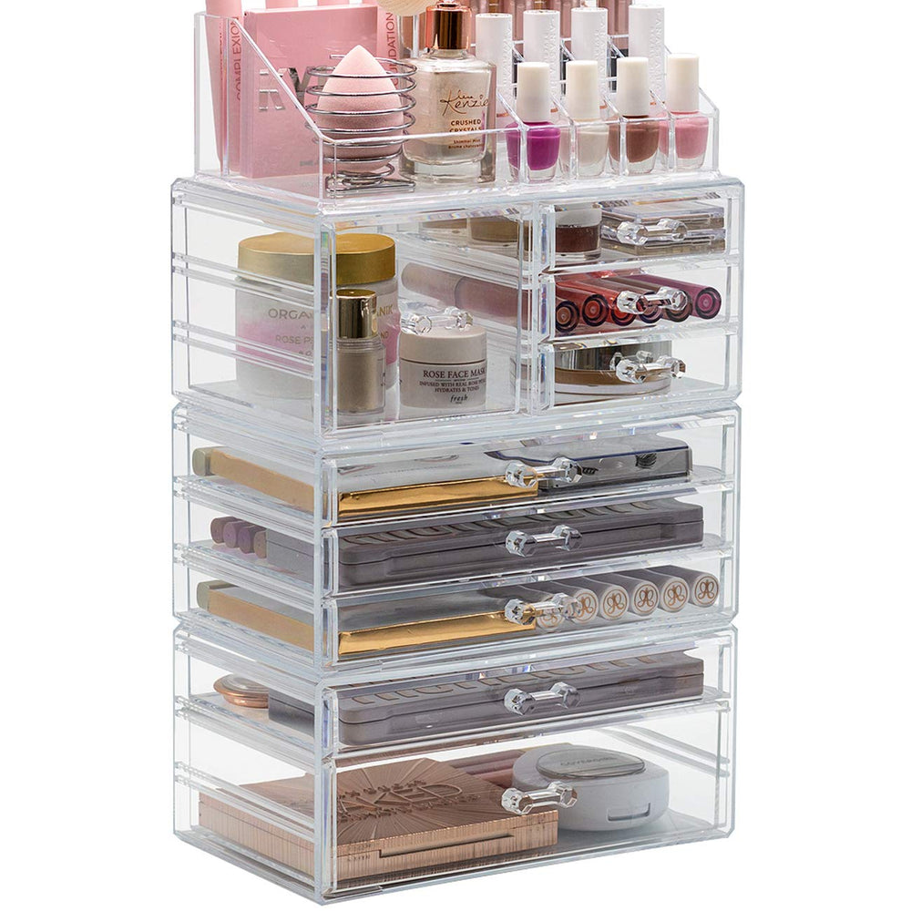 Sorbus large clear makeup organizer durable clear acrylic construction.
