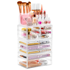 Sorbus large clear makeup organizer top column with four drawers for compact storage.