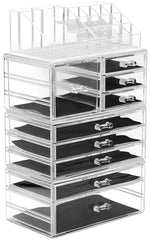 Sorbus large clear makeup organizer top tray with 16 slots for quick access.