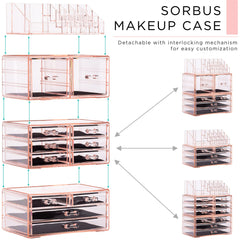 Sorbus large makeup organizer middle column with six drawers for compact items