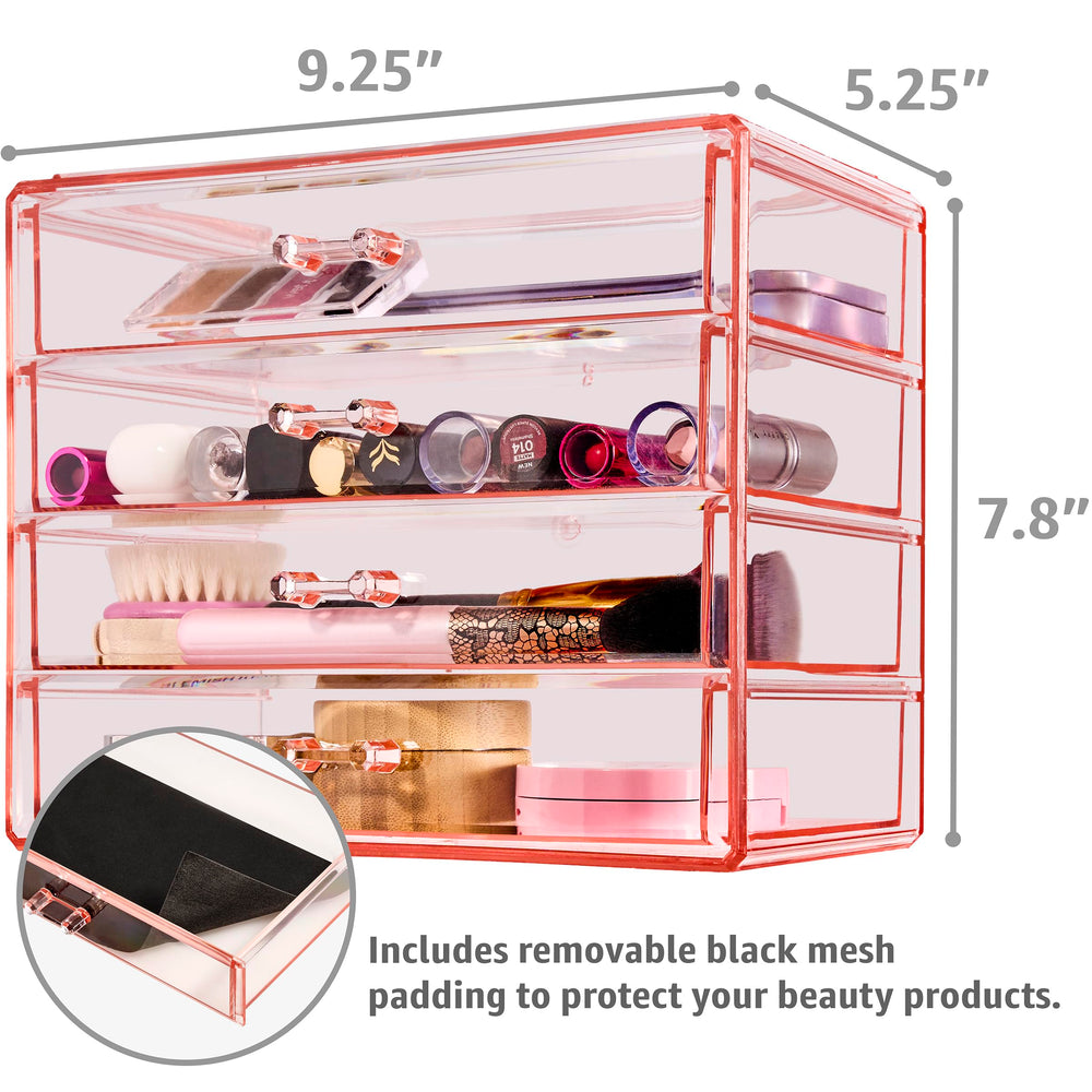 Sorbus makeup organizer clear acrylic for easy visibility of essentials.