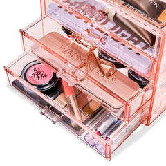 Sorbus makeup organizer on dresser keeps beauty items organized.
