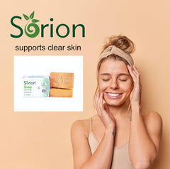 Sorion soap with turmeric swirl for gentle cleansing.