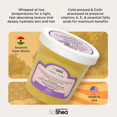 SoShea Ghana-sourced shea butter highlights premium natural ingredients.