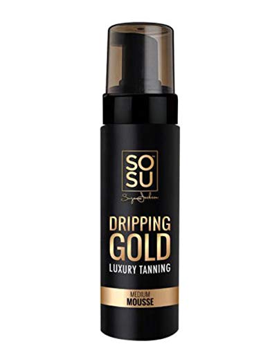 Sosu Dripping Gold bottle pouring mousse for a streak-free tan.