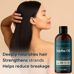 SOULSATION Jojoba Oil sustainability shot emphasizes ethical sourcing and eco-friendly packaging.