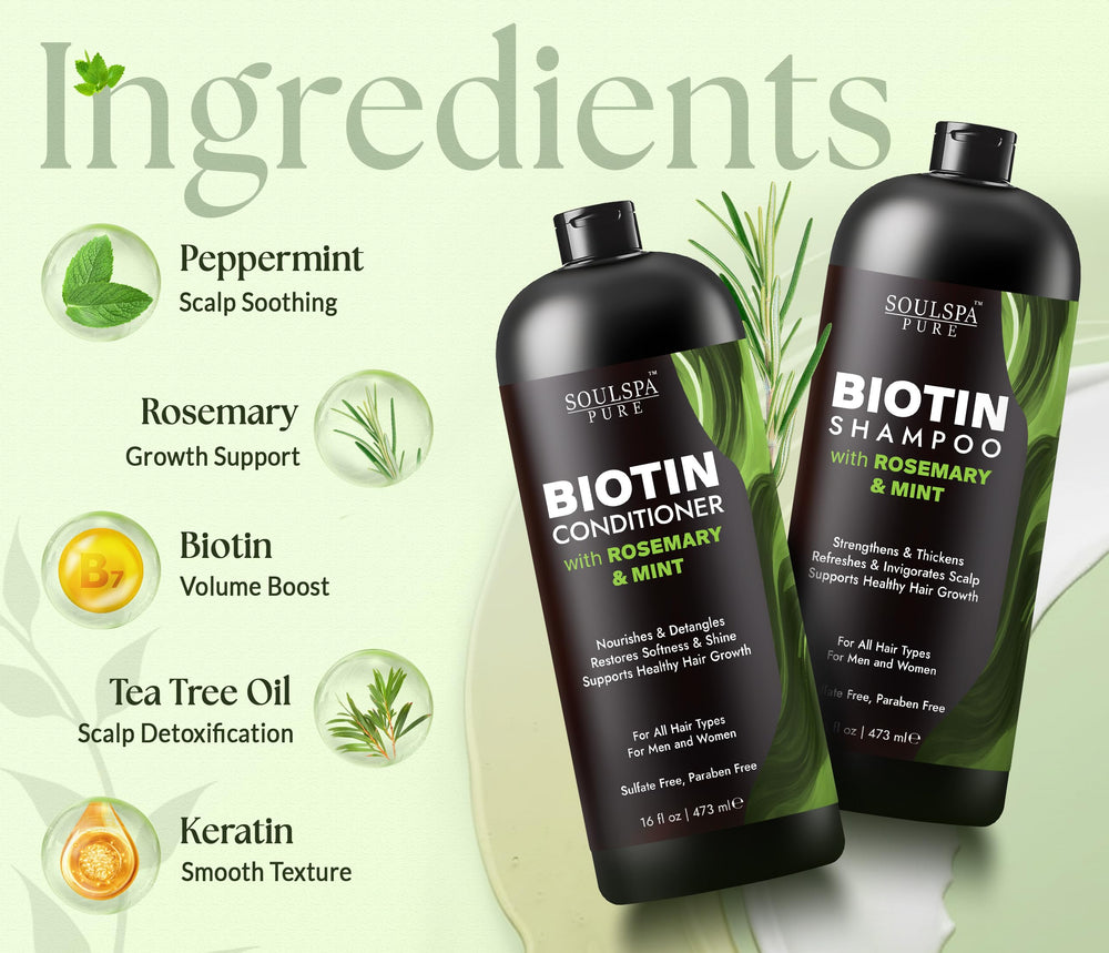 SOULSPA PURE Biotin Conditioner texture close-up reveals silky, manageable strands.