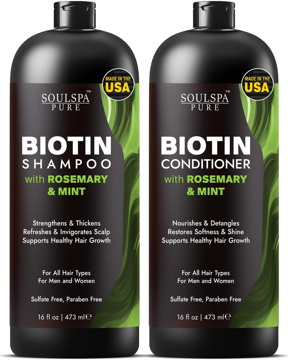 SOULSPA PURE Biotin Shampoo bottle for daily refreshing cleansing and stronger strands.