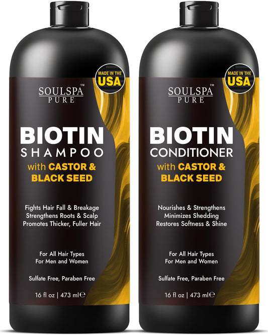 SoulSpa Pure Biotin Shampoo with Castor and Black Seed lather strengthens roots
