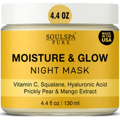 SOULSPA PURE bottle close-up showing the hydrating face mask formula for dry skin