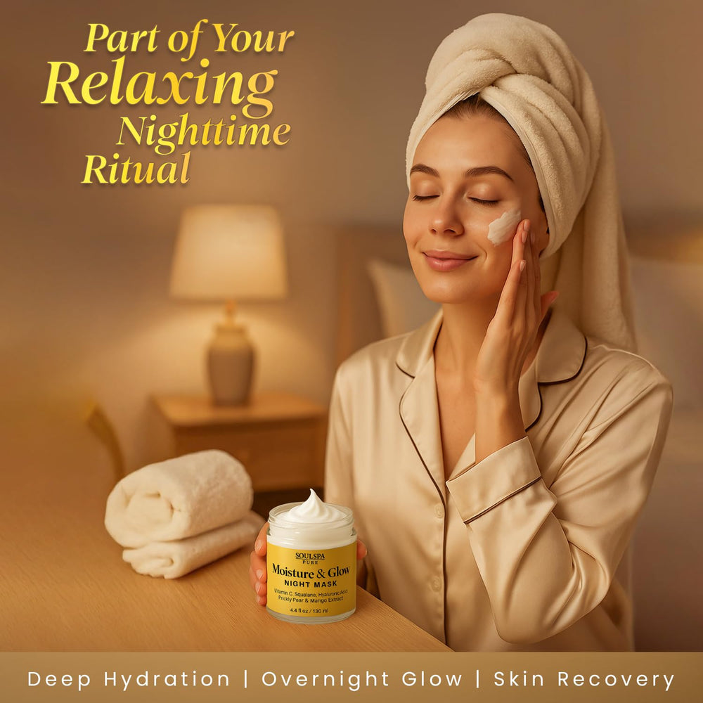 SOULSPA PURE jar close-up highlighting overnight moisture-rich mask for dry skin