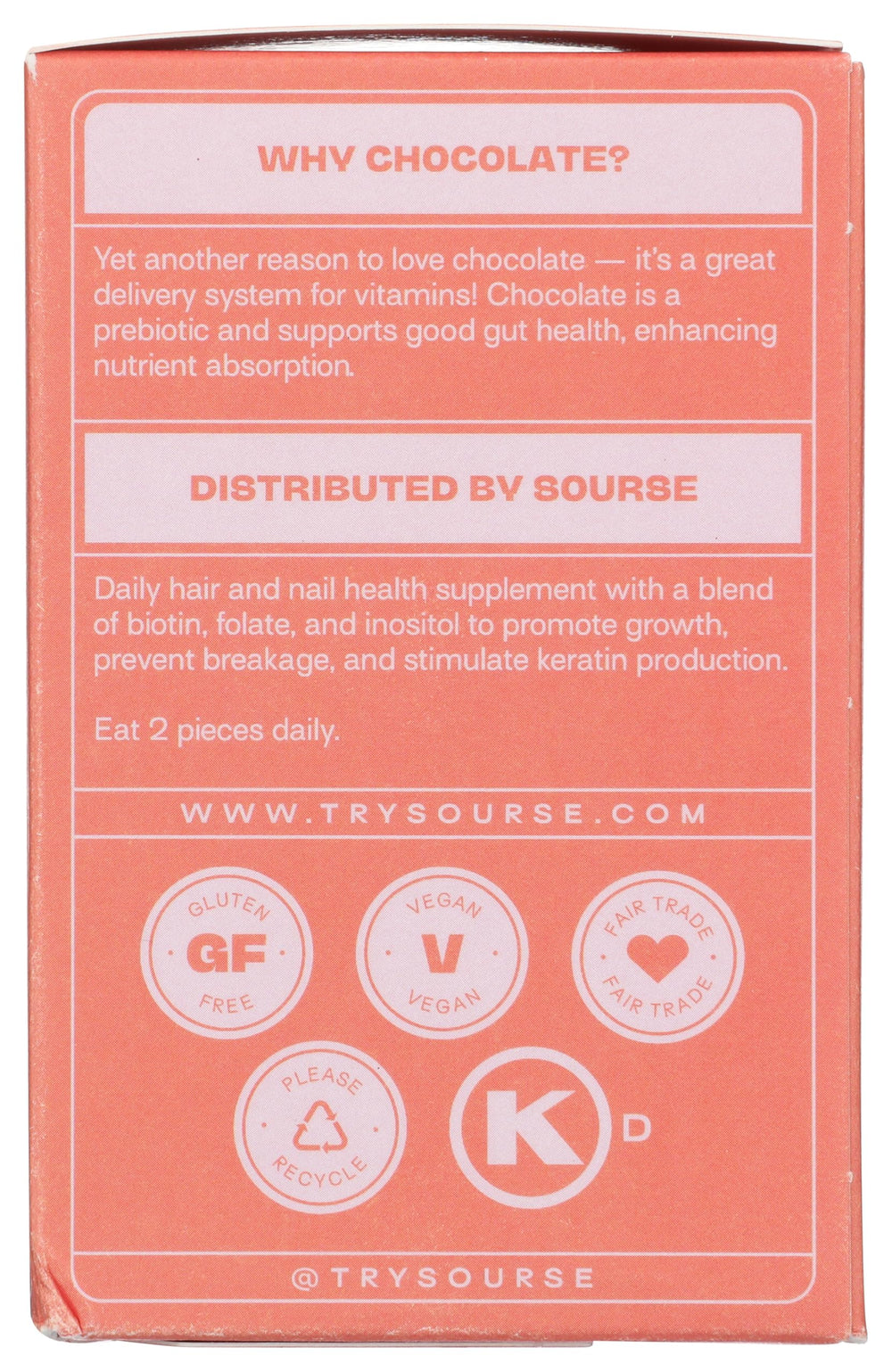 Sourse Hair Grow Bites nutrition label highlights vitamin blends supporting hair wellness.