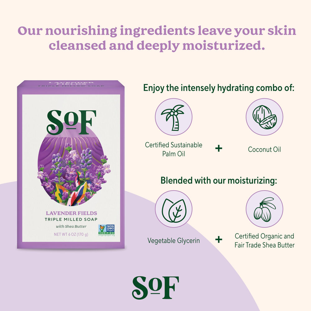 South Of France organic shea butter bar softens skin during cleansing.
